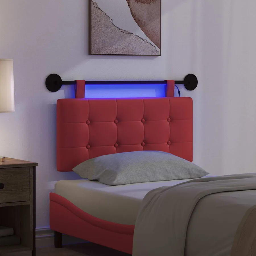 Tête de lit suspendue Avec lumière LED Rouge Simili cuir - 5