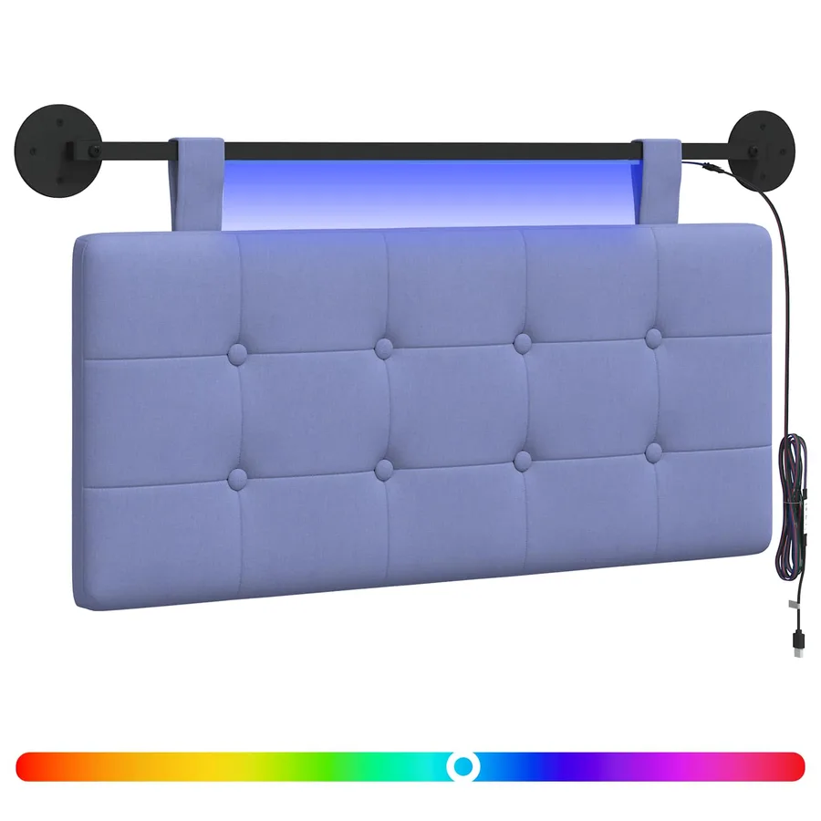 Tête de lit suspendue Avec lumière LED Bleu denim Tissu - 2