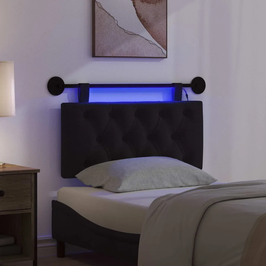 Tête de lit suspendue Avec lumière LED Noir Tissu - 5