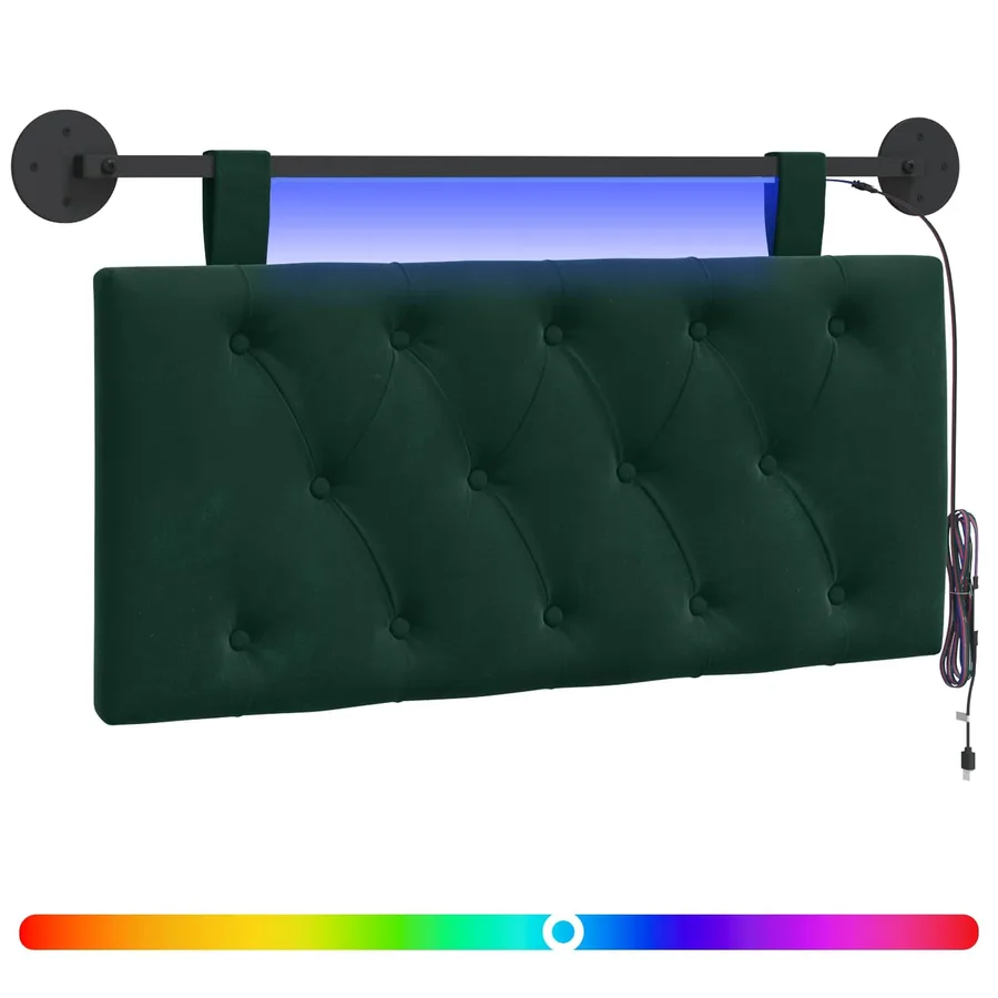Tête de lit suspendue Avec lumière LED Vert foncé Velours - 2
