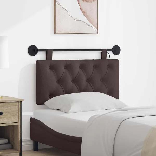 Tête de lit suspendue Avec lumière LED Marron foncé Tissu