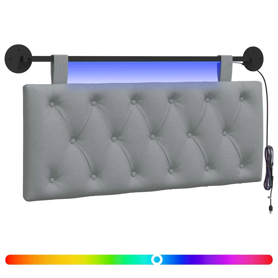 Tête de lit suspendue Avec lumière LED Gris clair Tissu - 2