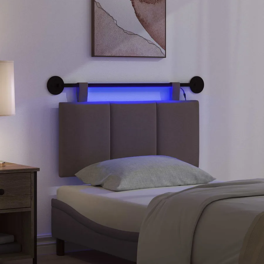Tête de lit suspendue Avec lumière LED Marron foncé Tissu - 5
