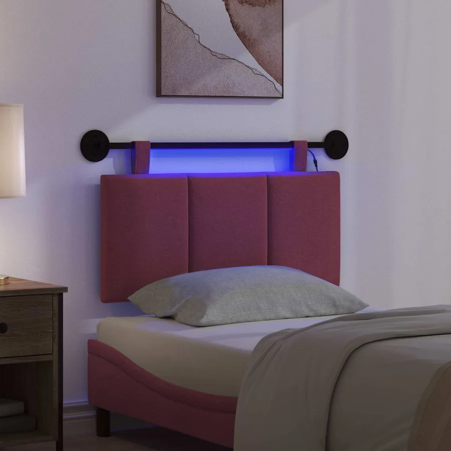 Tête de lit suspendue Avec lumière LED Bordeaux Tissu - 5
