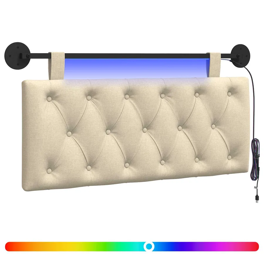Tête de lit suspendue Avec lumière LED Crème Tissu - 2