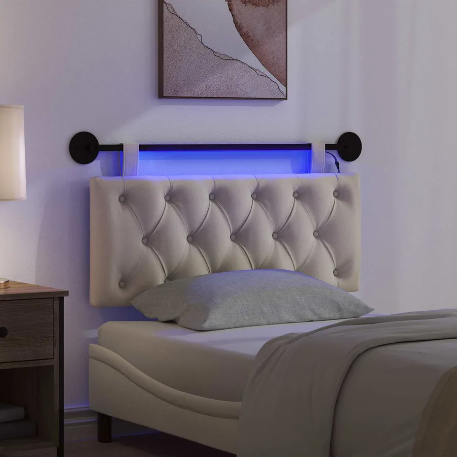 Tête de lit suspendue Avec lumière LED Crème Tissu - 5