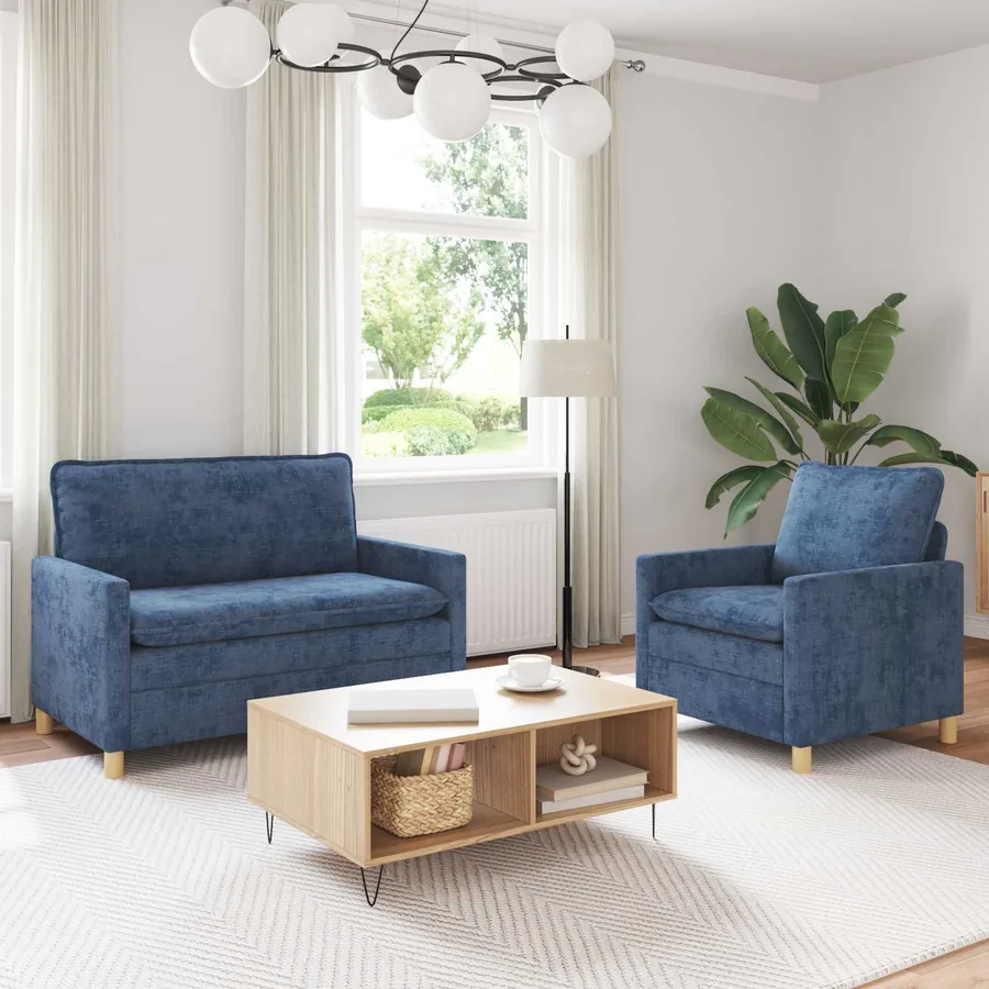 Ensemble de Canapés 2 pcs Bleu Polyester