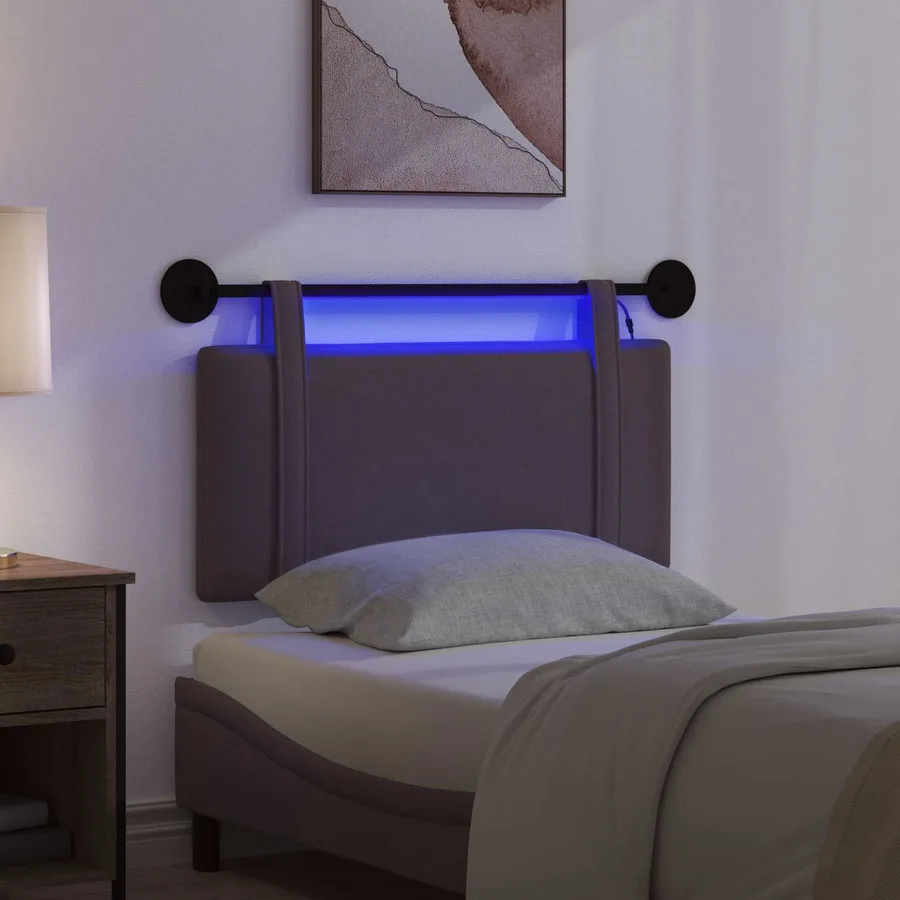 Tête de lit suspendue Avec lumière LED Marron foncé Tissu - 5