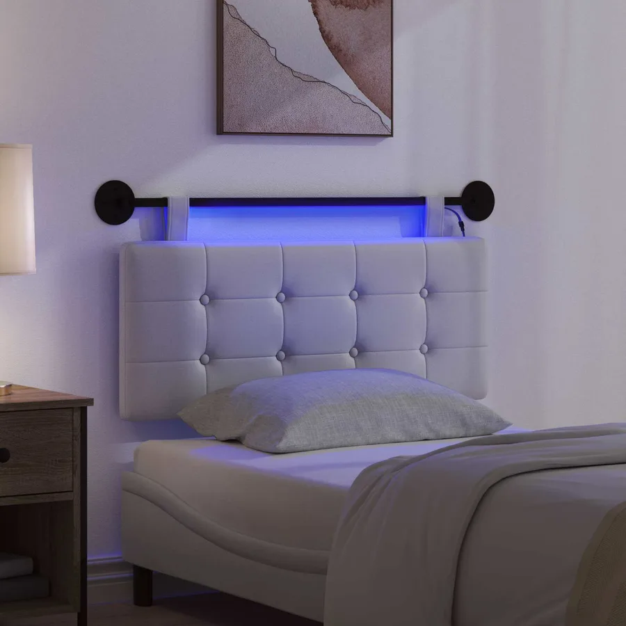 Tête de lit suspendue Avec lumière LED Blanc Simili cuir - 5
