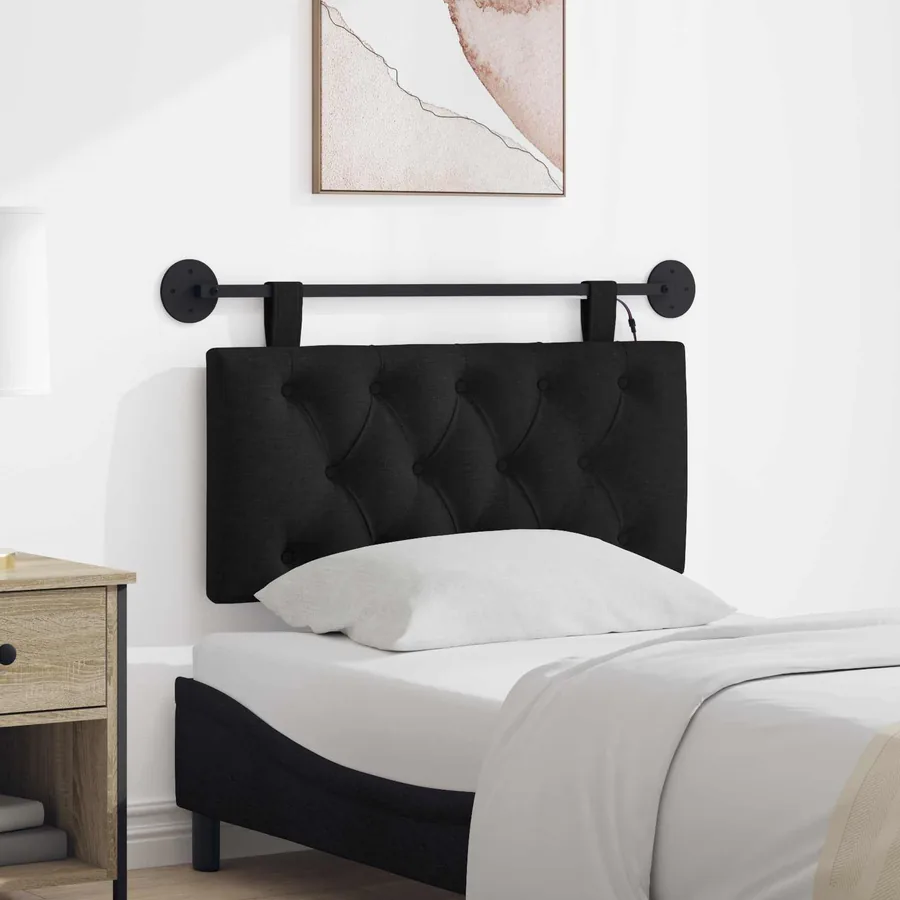Tête de lit suspendue Avec lumière LED Noir Tissu