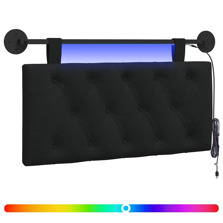 Tête de lit suspendue Avec lumière LED Noir Tissu - 2