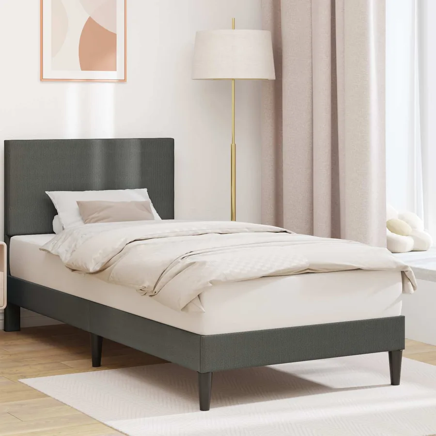 Cadre de lit Gris foncé 90 x 190 cm Tissu en velours côtelé