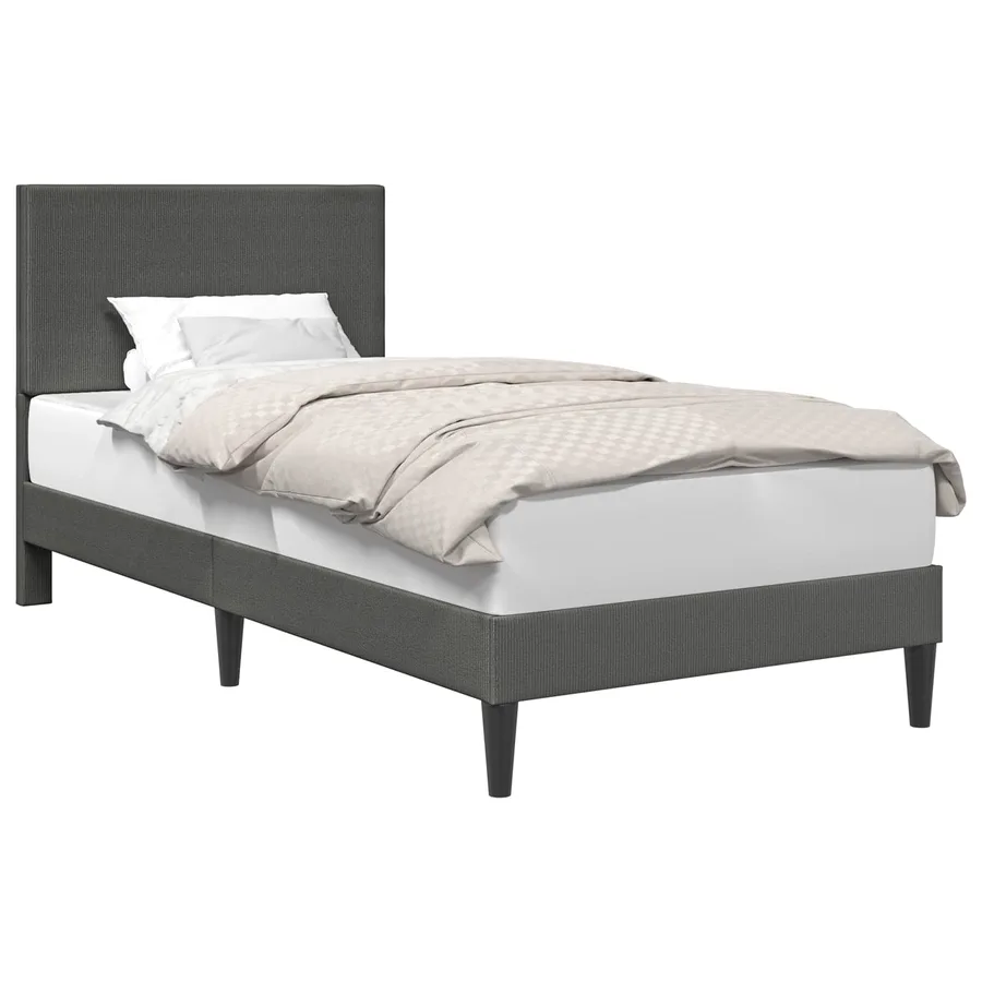 Cadre de lit Gris foncé 90 x 190 cm Tissu en velours côtelé - 2