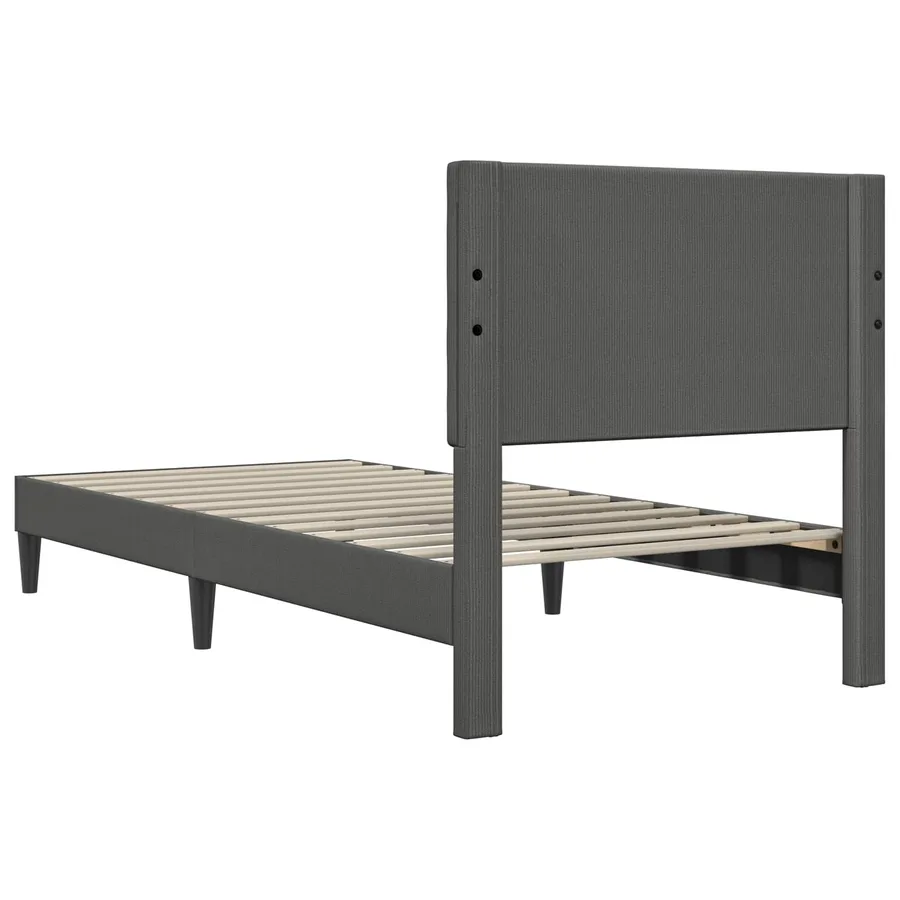 Cadre de lit Gris foncé 90 x 190 cm Tissu en velours côtelé - 6
