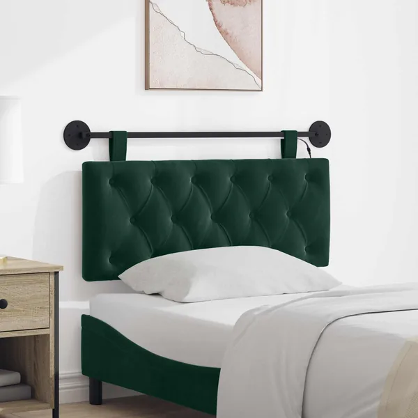Tête de lit suspendue Avec lumière LED Vert foncé Velours