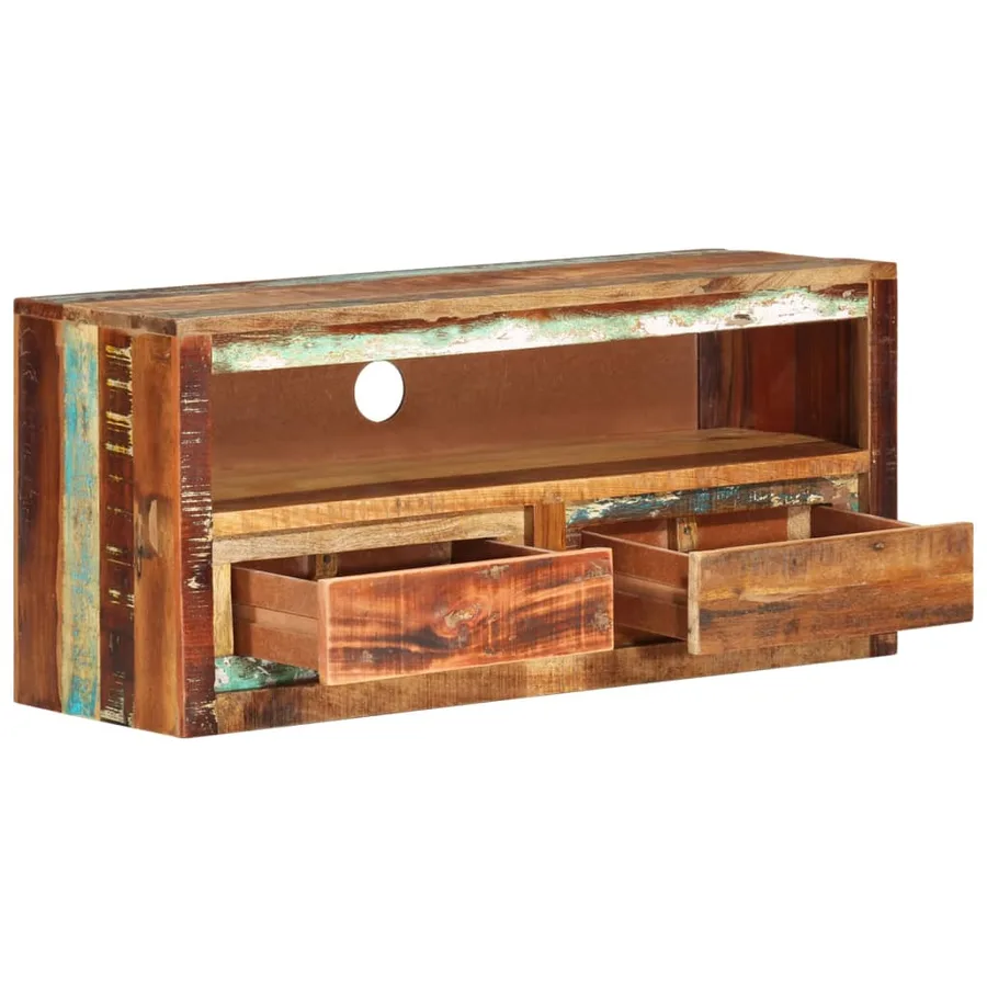 Meuble TV 88x30x40 cm Bois massif de récupération - 4
