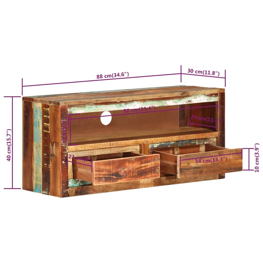 Meuble TV 88x30x40 cm Bois massif de récupération - 5