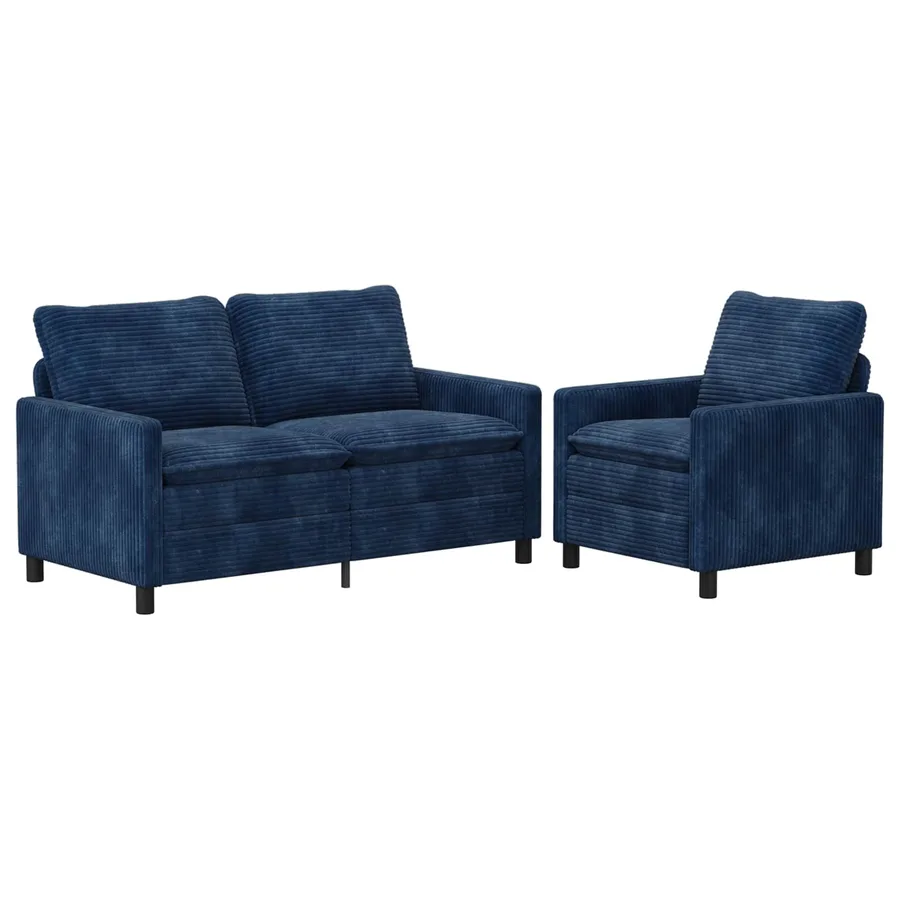 Ensemble de Canapés 2 pcs Bleu marine Polyester - 2