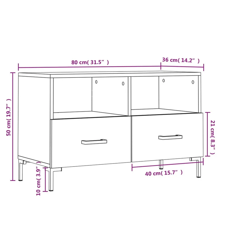 Meuble TV Blanc brillant 80x36x50 cm Bois d'ingénierie - 12