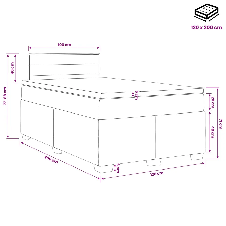 Lit boxspring avec matelas Noir 120 x 200 cm Tissu - 10