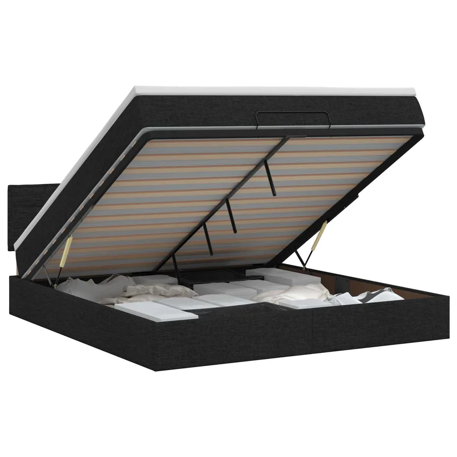 Lit ottoman avec matelas Noir 140 x 190 cm Tissu