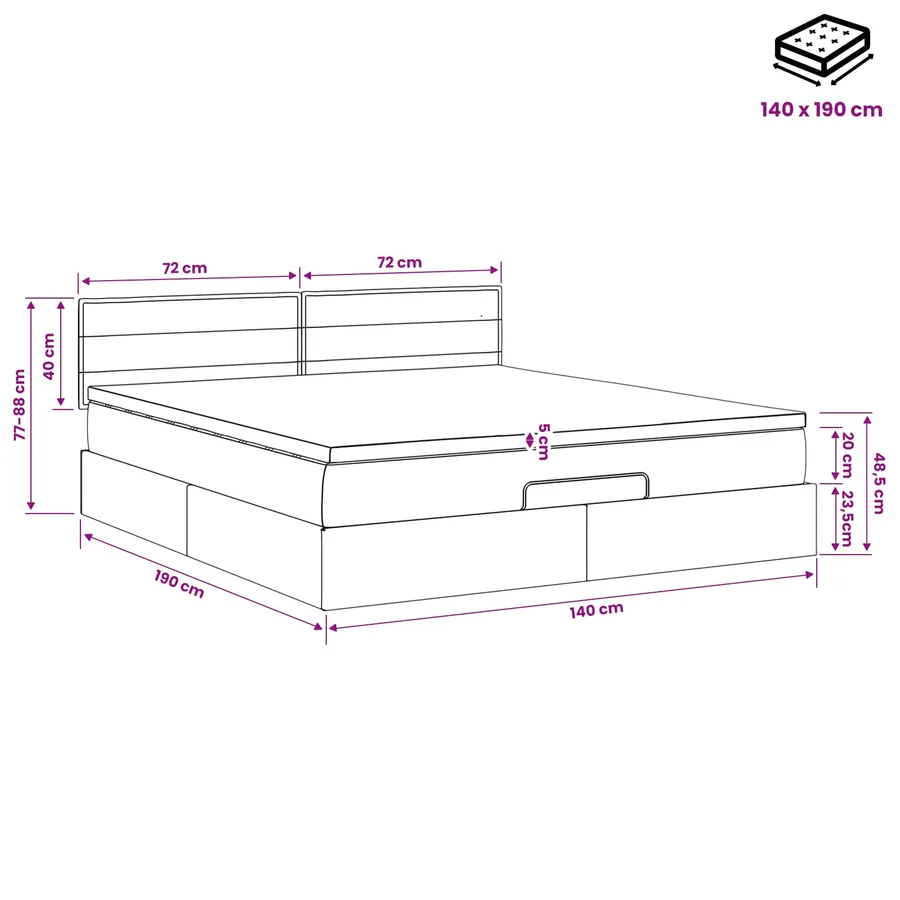 Lit ottoman avec matelas Noir 140 x 190 cm Tissu - 11
