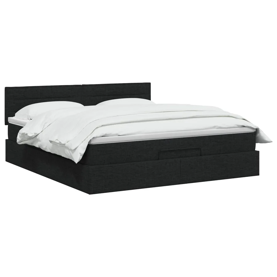 Lit ottoman avec matelas Noir 140 x 190 cm Tissu - 2