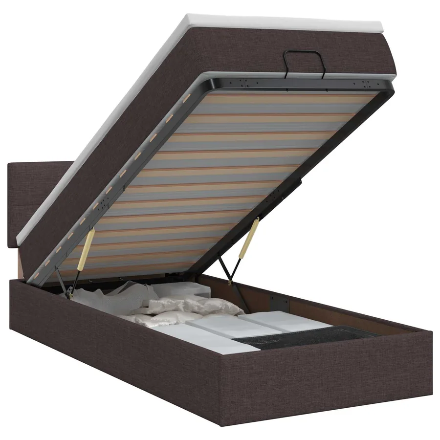 Lit ottoman avec matelas Marron foncé 100 x 200 cm Tissu