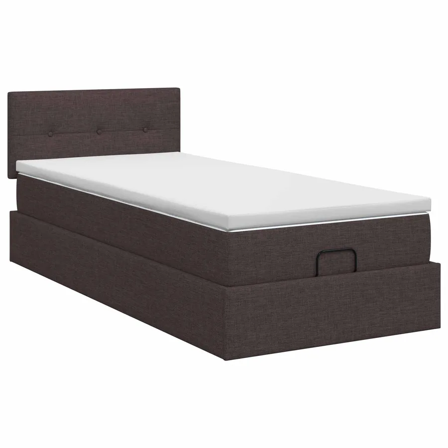 Lit ottoman avec matelas Marron foncé 100 x 200 cm Tissu - 4