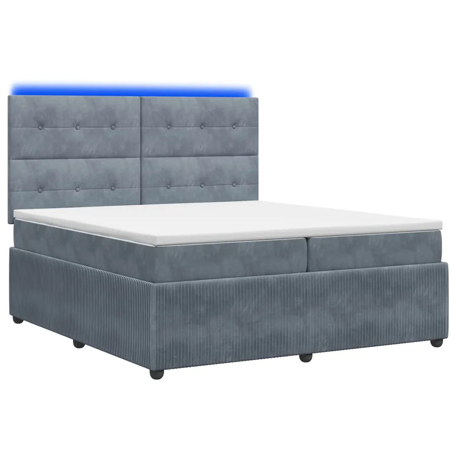Lit boxspring LED avec matelas Gris foncé 200 x 200 cm Velours