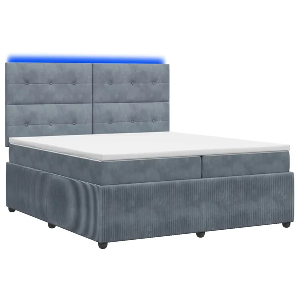 Lit boxspring LED avec matelas Gris foncé 200 x 200 cm Velours
