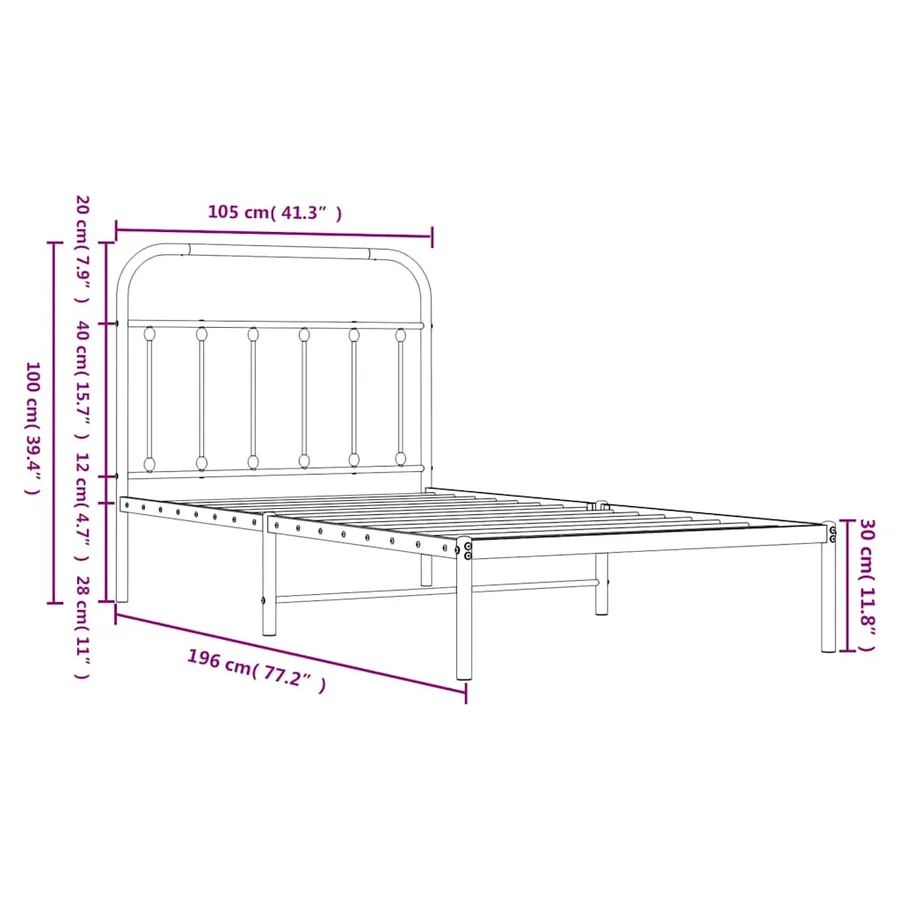 Cadre de lit métal sans matelas et tête de lit blanc 100x190 cm - 10
