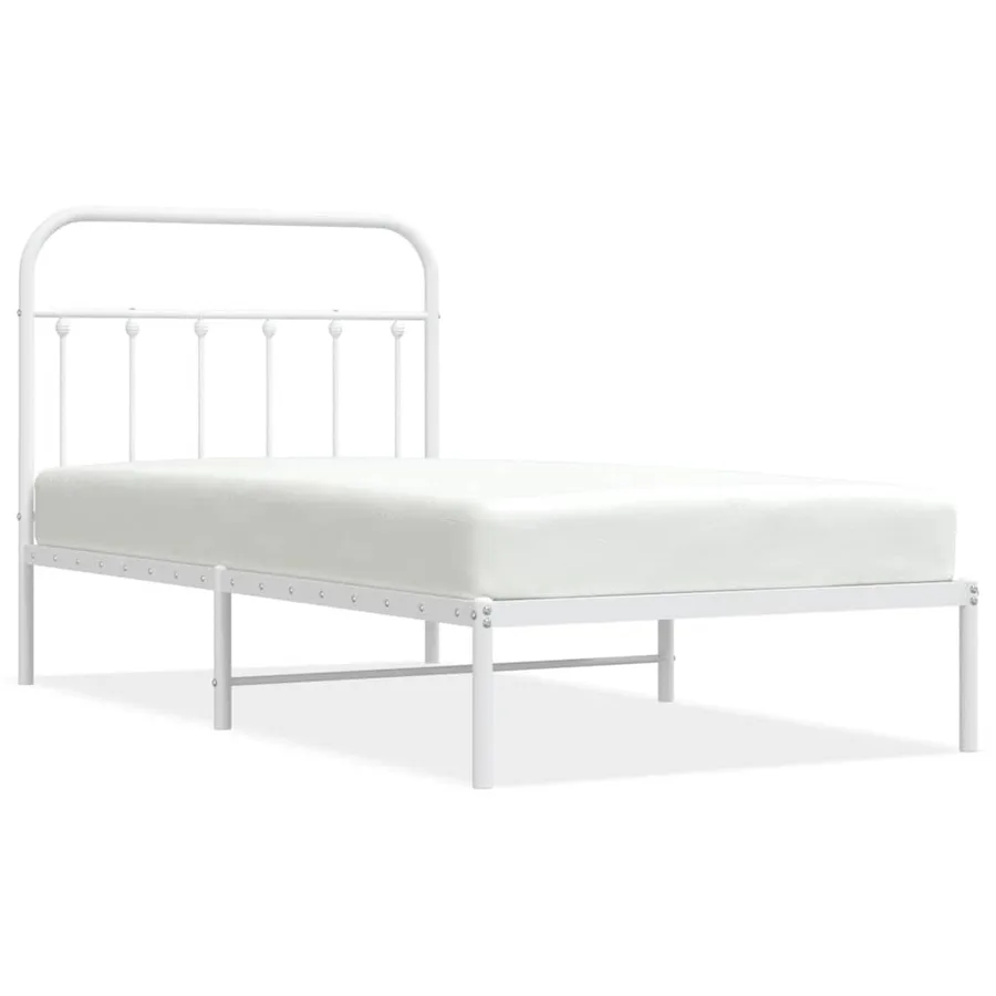 Cadre de lit métal sans matelas et tête de lit blanc 100x190 cm - 2