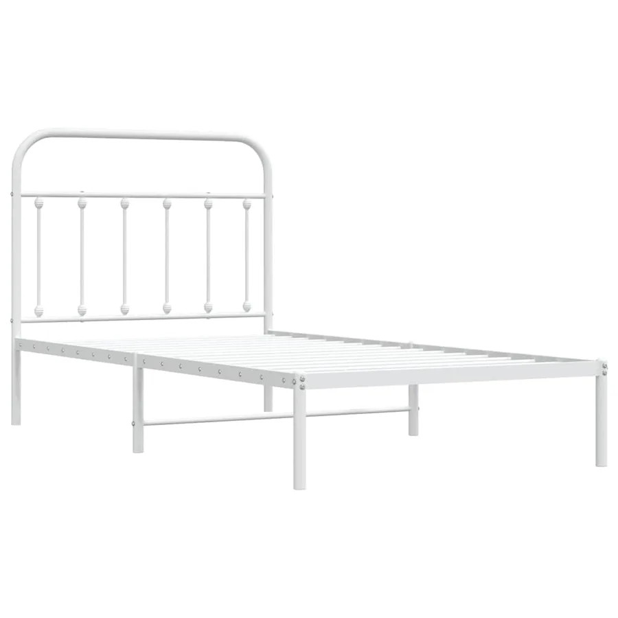 Cadre de lit métal sans matelas et tête de lit blanc 100x190 cm - 4