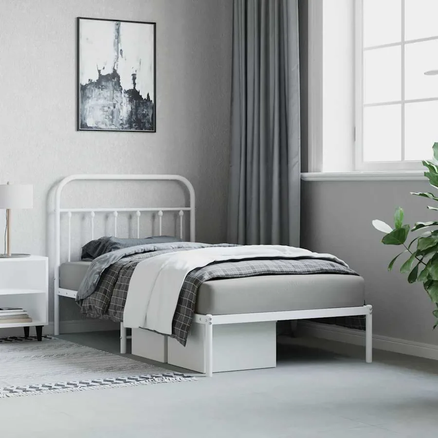 Cadre de lit métal sans matelas et tête de lit blanc 100x190 cm - 5