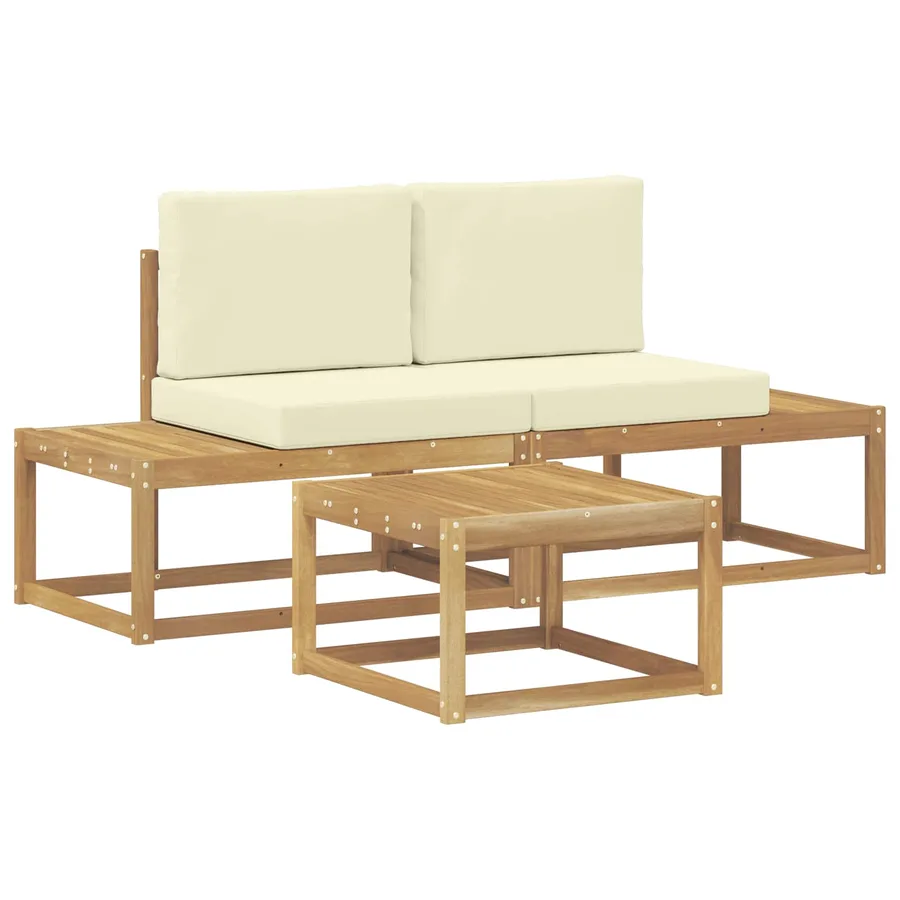 Ensemble de canapés d'extérieur 3 pcs Blanc et crème Polyester - 2