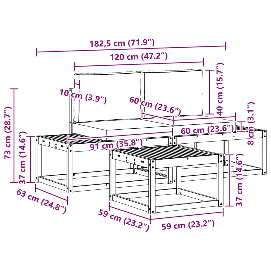 Ensemble de canapés d'extérieur 3 pcs Blanc et crème Polyester - 8