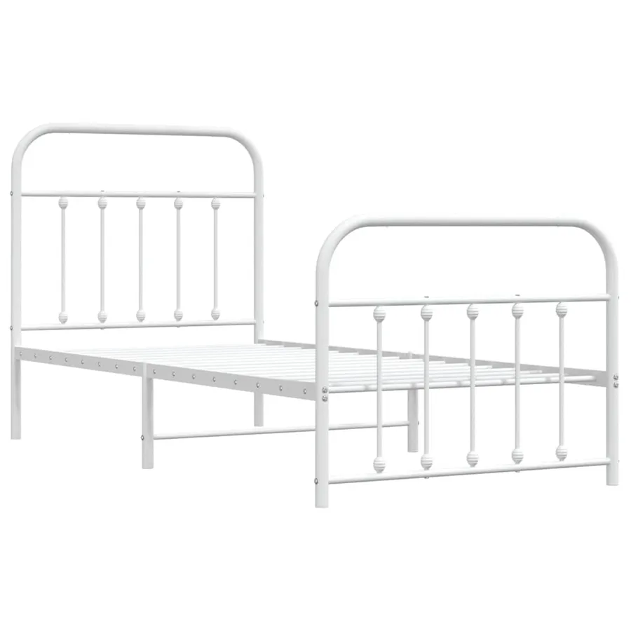 Cadre de lit métal sans matelas avec pied de lit blanc 90x190cm - 3