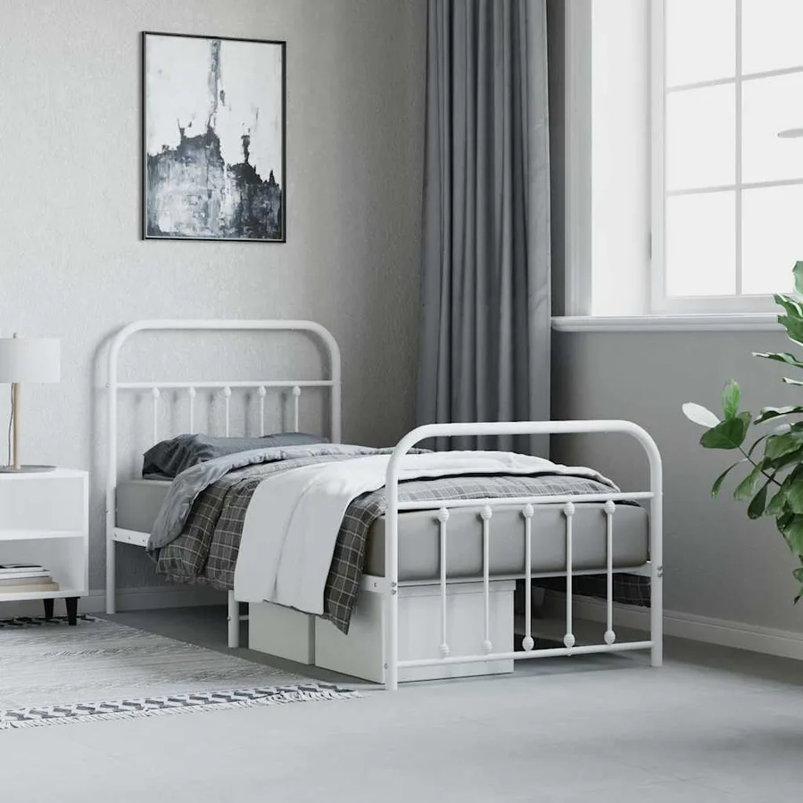 Cadre de lit métal sans matelas avec pied de lit blanc 90x190cm - 4