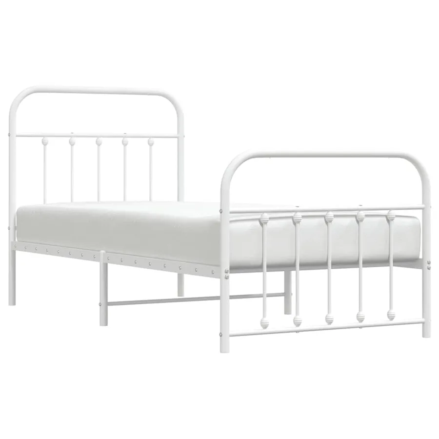 Cadre de lit métal sans matelas avec pied de lit blanc 90x190cm - 5