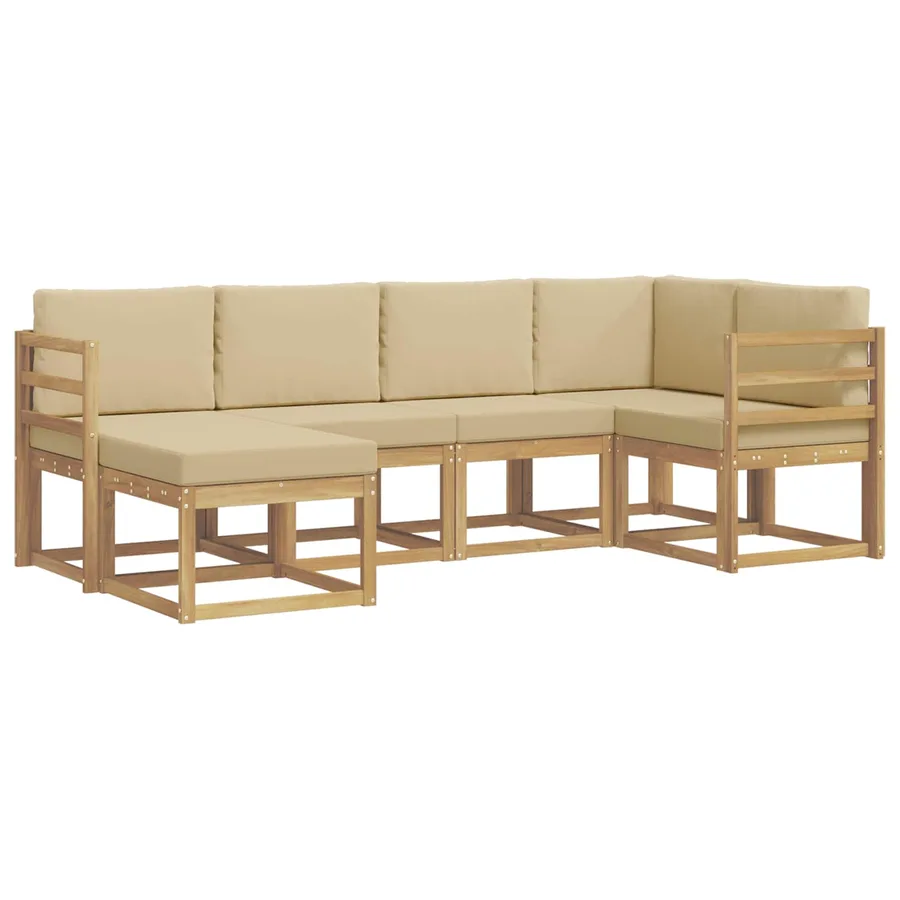 Ensemble de canapés d'extérieur 6 pcs Blanc et Beige Polyester - 2