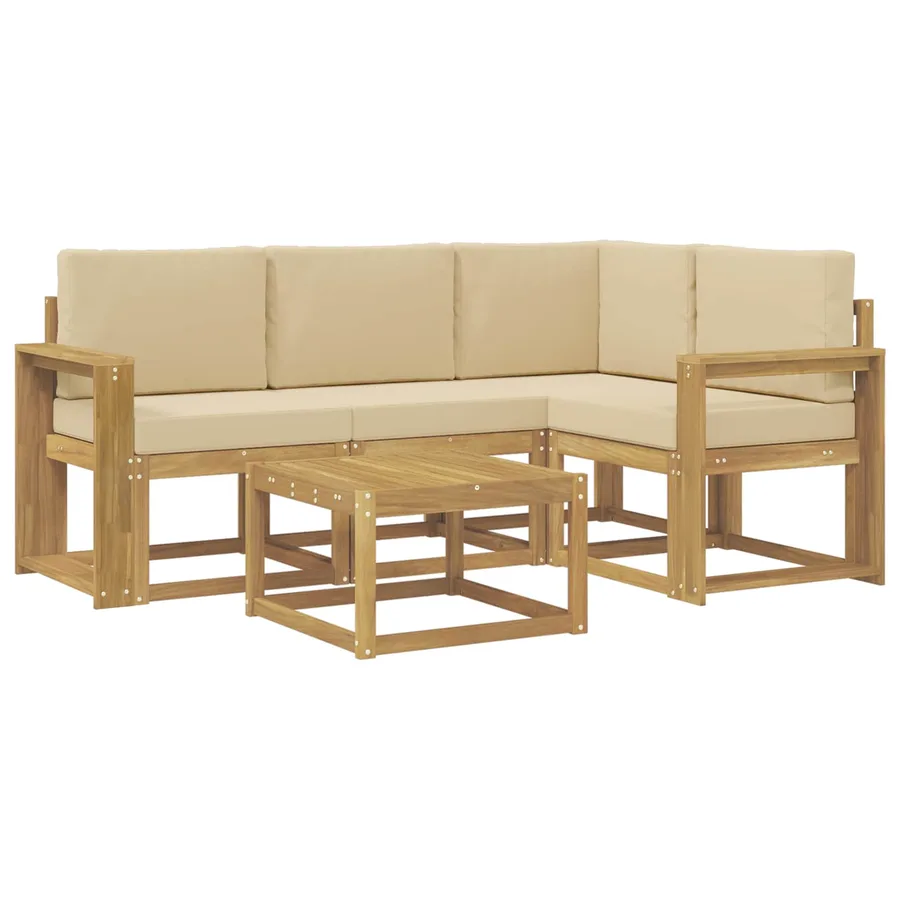 Ensemble de canapés d'extérieur 5 pcs Blanc et Beige - 2