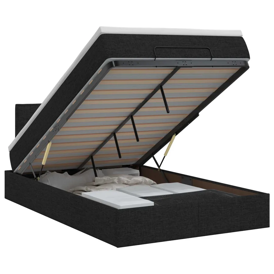 Lit ottoman avec matelas Noir 120 x 200 cm Tissu