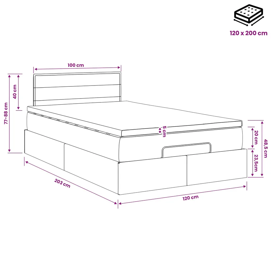 Lit ottoman avec matelas Noir 120 x 200 cm Tissu - 11
