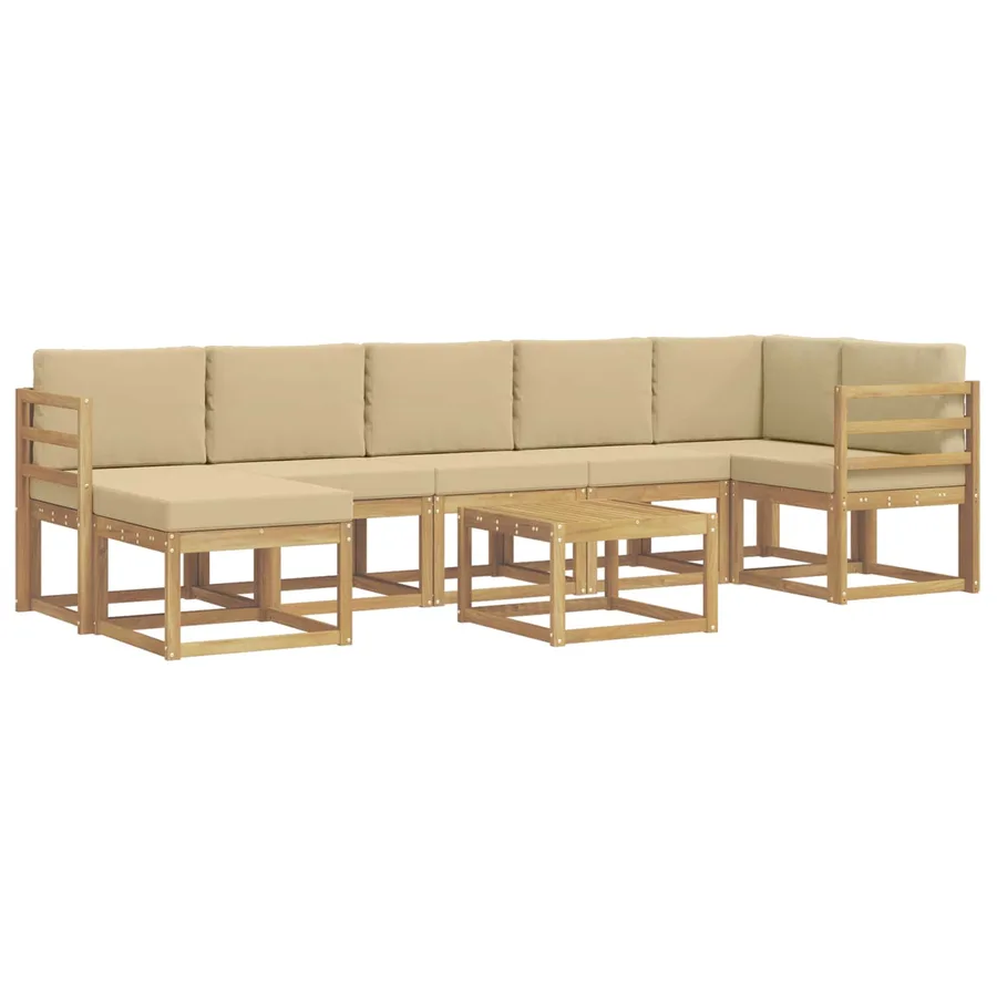 Ensemble de canapés d'extérieur 8 pcs Blanc et Beige Polyester - 2