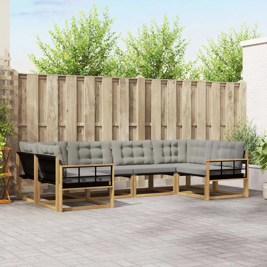 Ensemble de canapés d'extérieur 6 pcs Blanc et gris clair