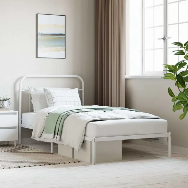 Cadre de lit métal sans matelas et tête de lit blanc 107x203 cm