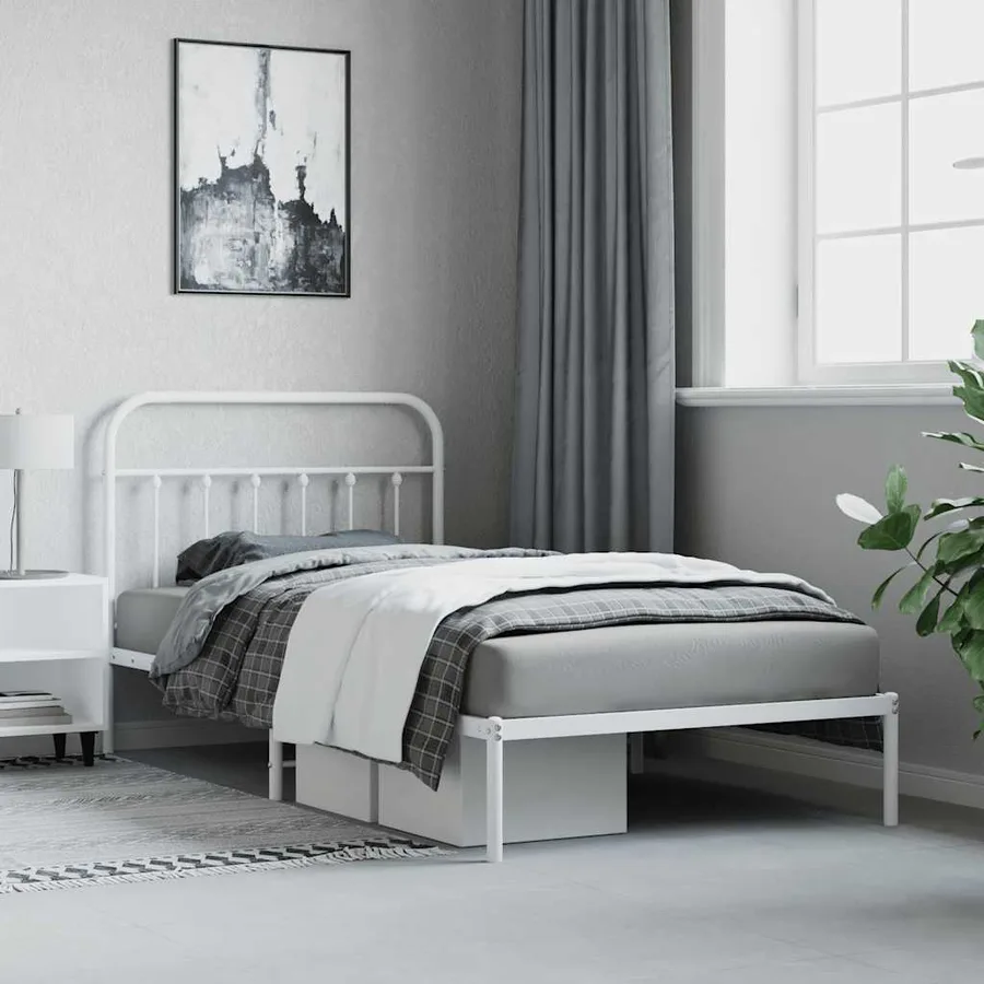 Cadre de lit métal sans matelas et tête de lit blanc 107x203 cm - 4