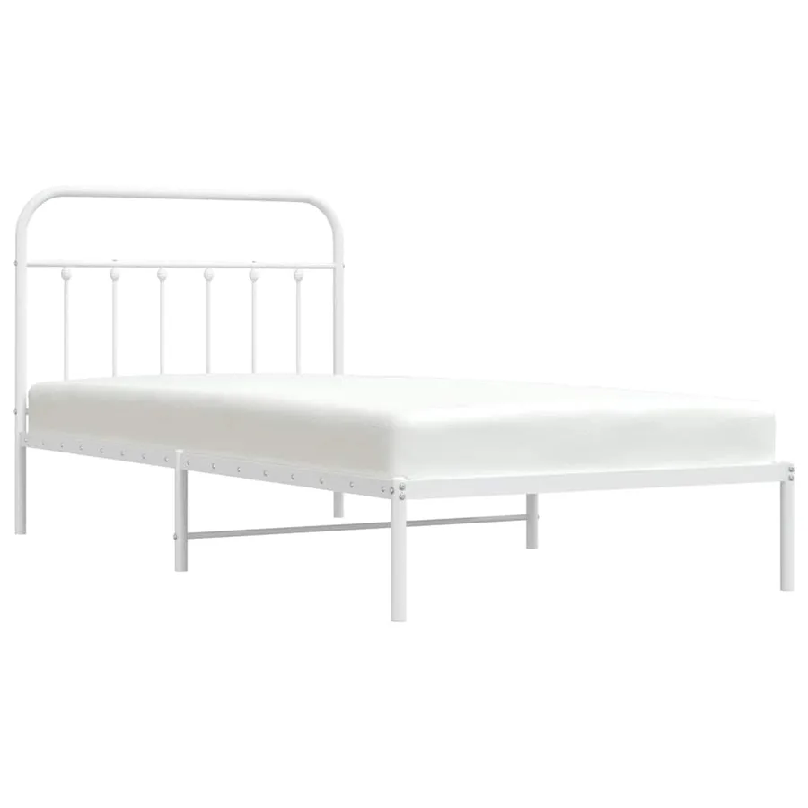 Cadre de lit métal sans matelas et tête de lit blanc 107x203 cm - 5