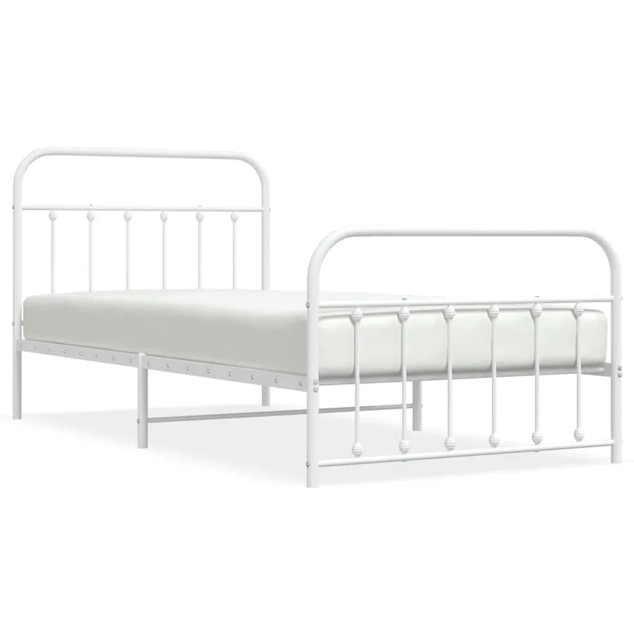 Cadre de lit métal sans matelas et pied de lit blanc 100x200 cm - 2